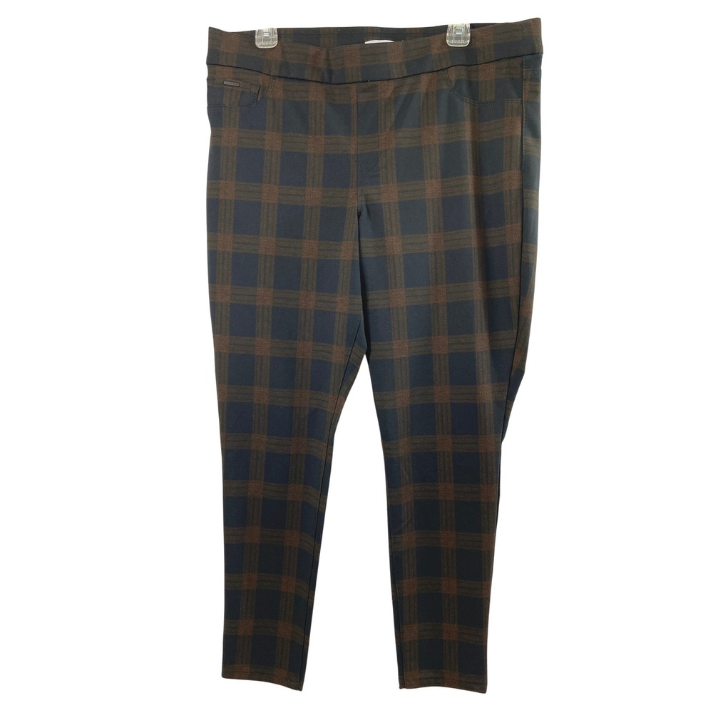 Nine West Pants Womens XL Skinny Plaid Brown Black Dark Academia Preppy Trousers